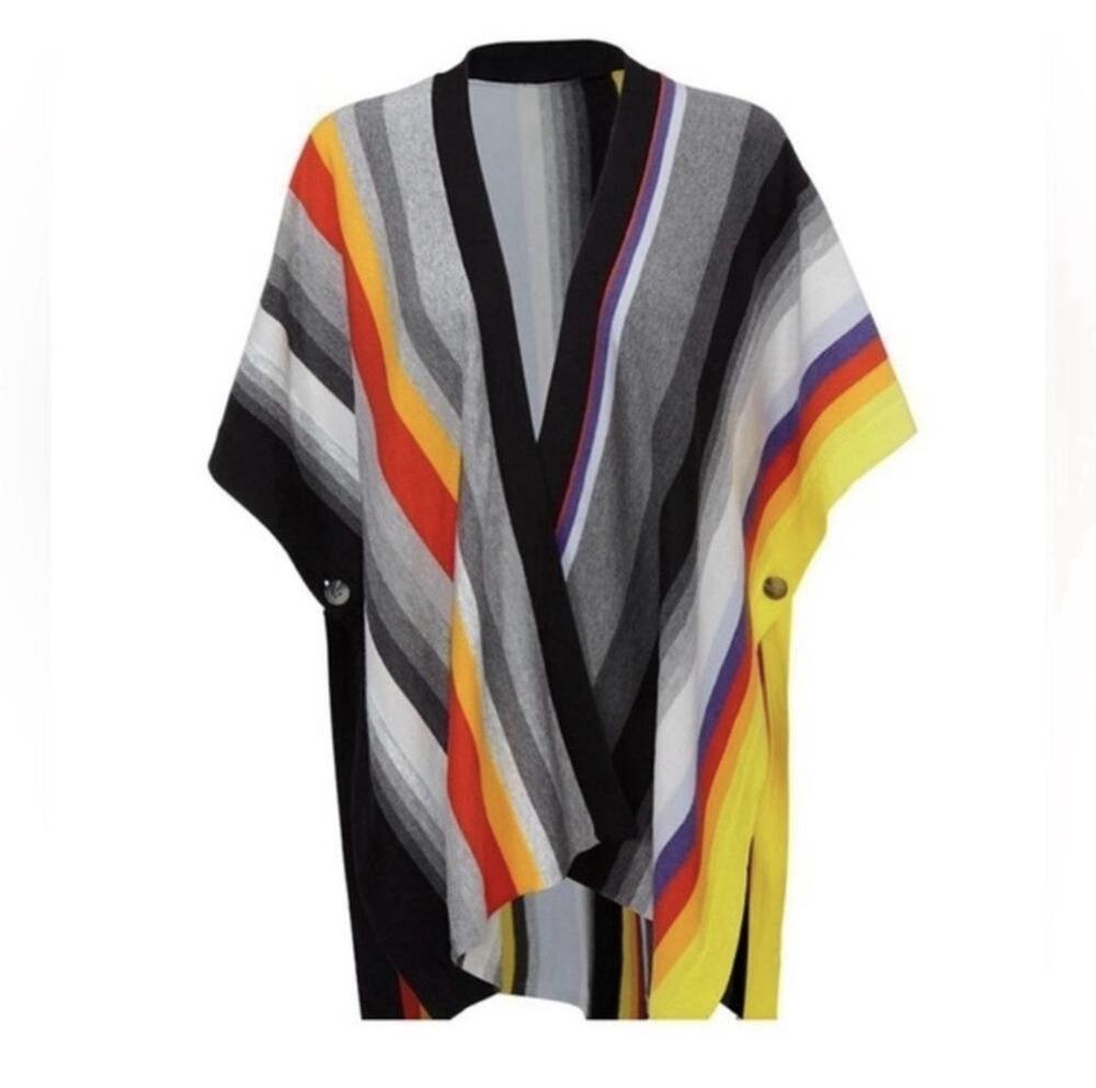 Cabi Serape Poncho Black White Multicolored Stripe Open Front Poncho Wrap M/L